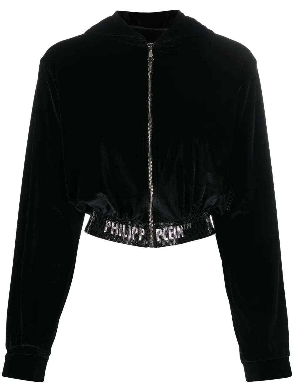 Logo-Embellishment Velour Hoodie