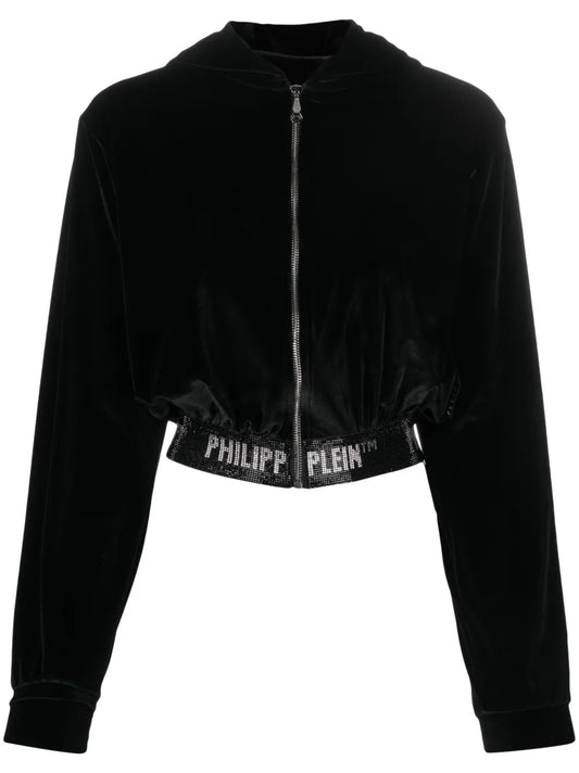 Logo-Embellishment Velour Hoodie
