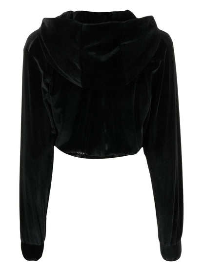 Logo-Embellishment Velour Hoodie
