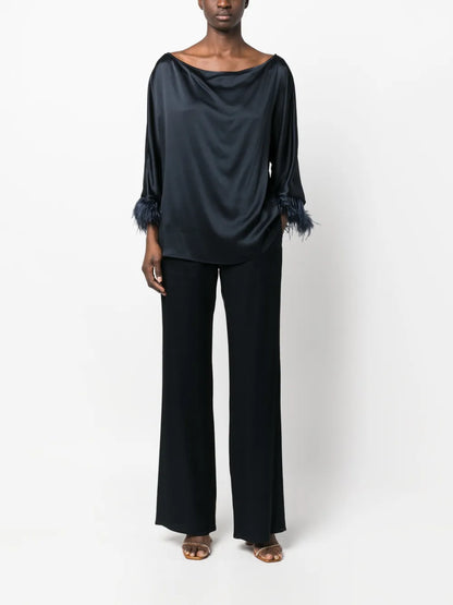 Satin-Finish Straight-Leg Trousers