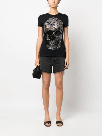 Paisley Skull Round-Neck T-Shirt