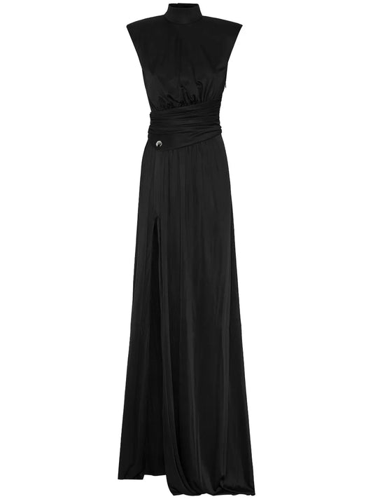 Pleat-Detail Sleeveless Long Dress