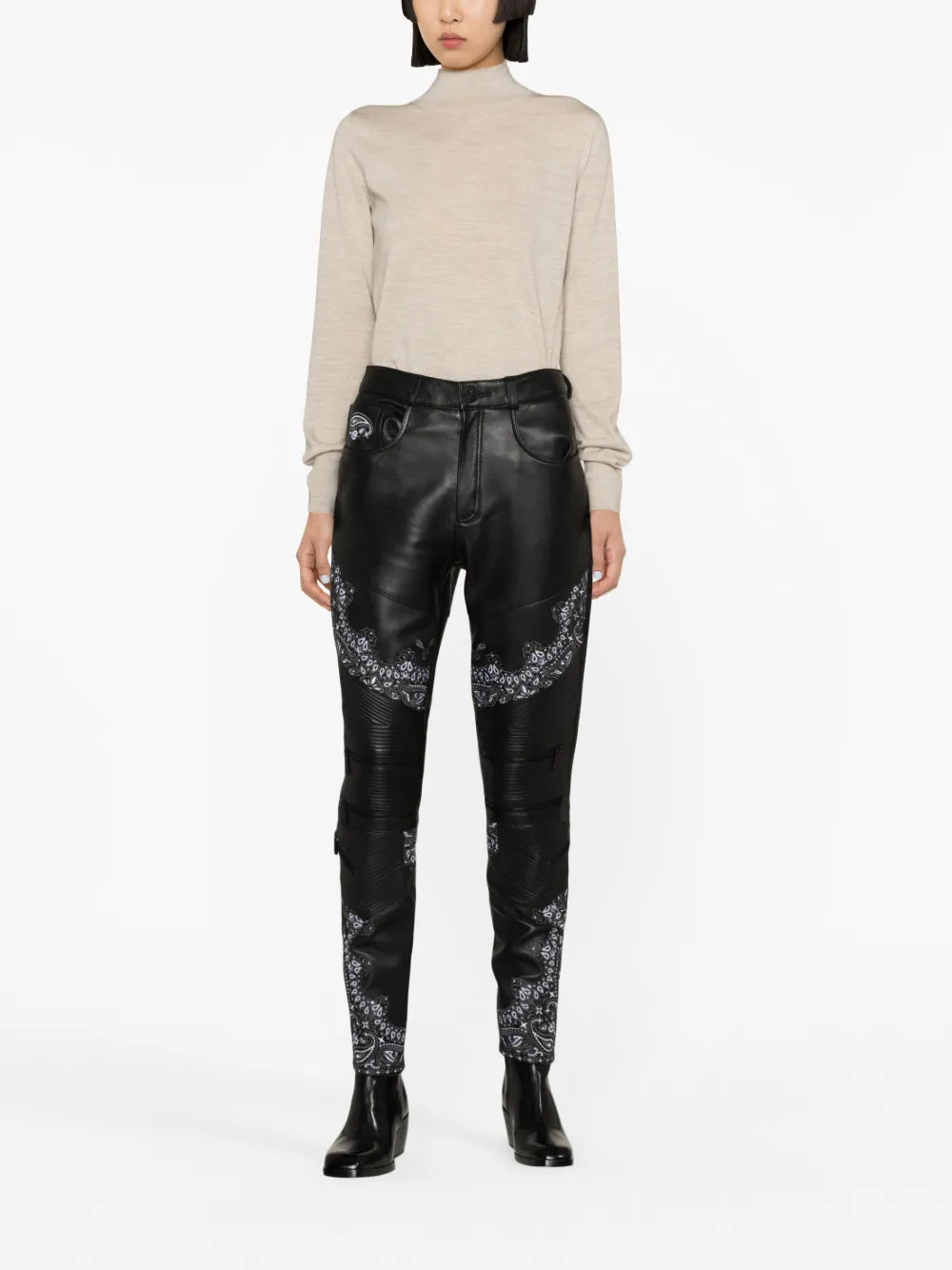 Bandana-Panelling Skinny Leather Trousers