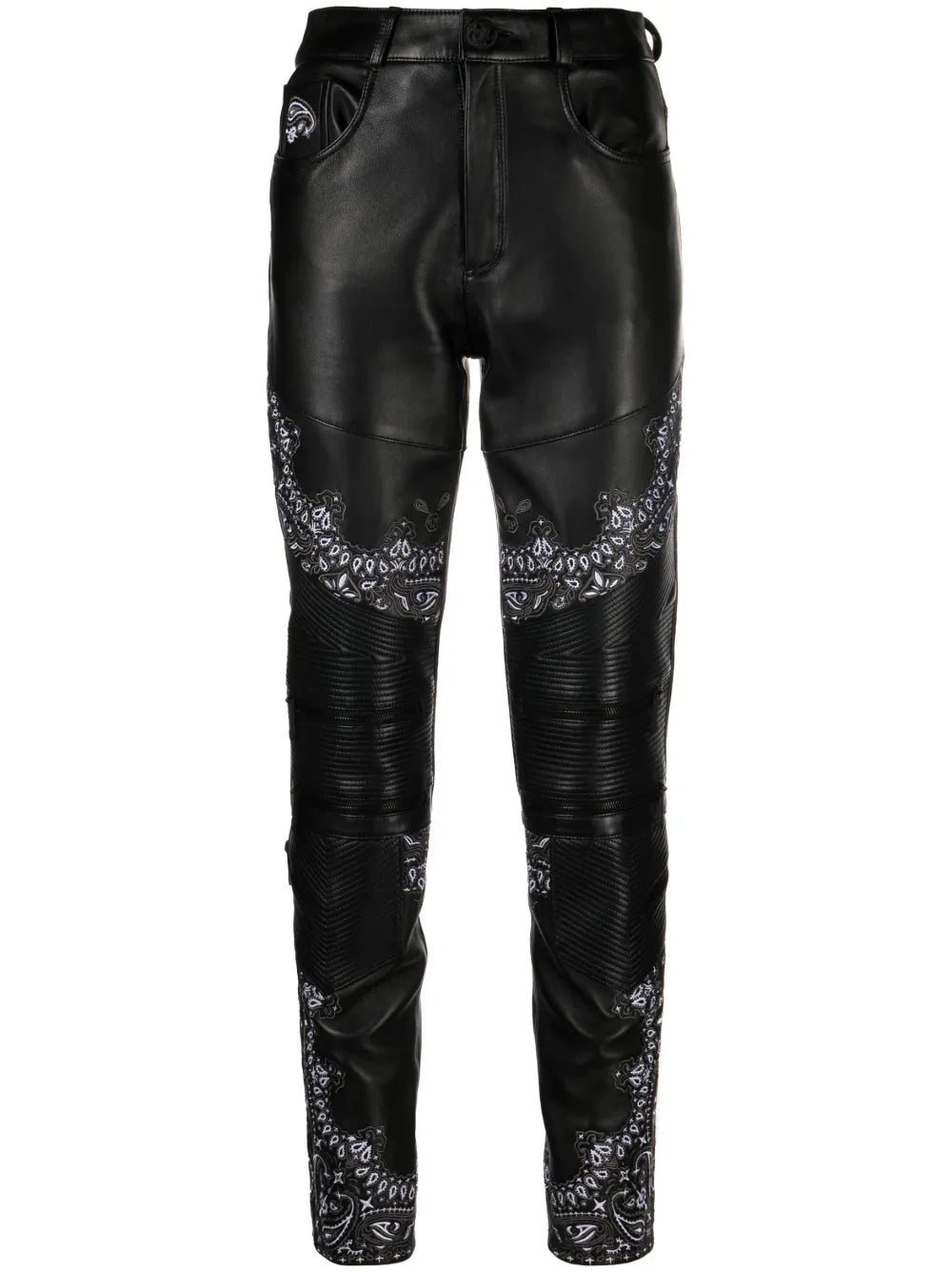 Bandana-Panelling Skinny Leather Trousers