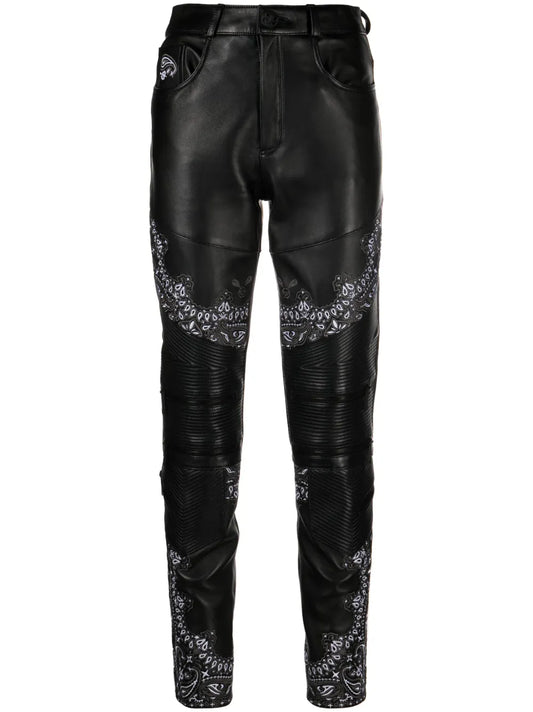Bandana-Panelling Skinny Leather Trousers