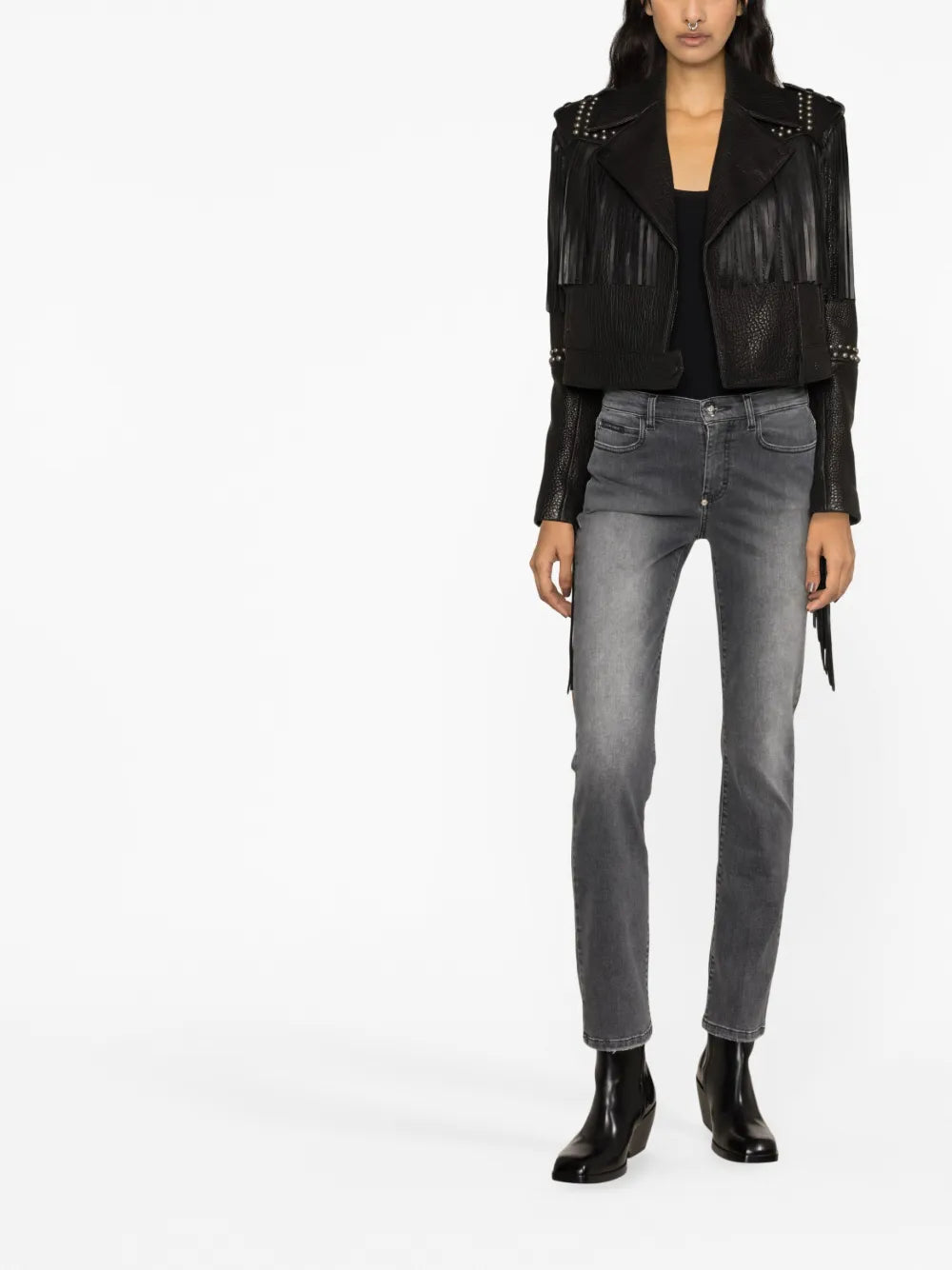 Fringed Cropped Leather Jacket