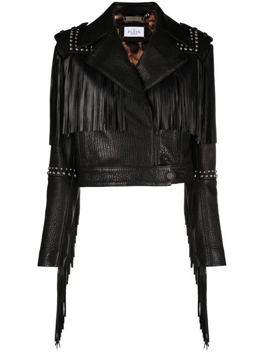 Fringed Cropped Leather Jacket