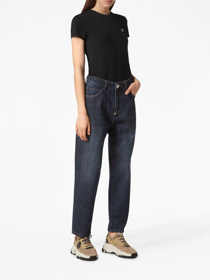 Appliqué-Detail Tapered Jeans