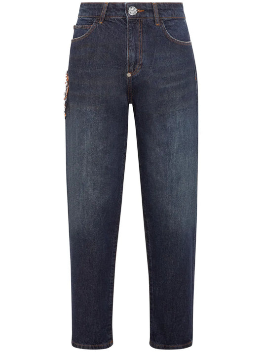 Appliqué-Detail Tapered Jeans