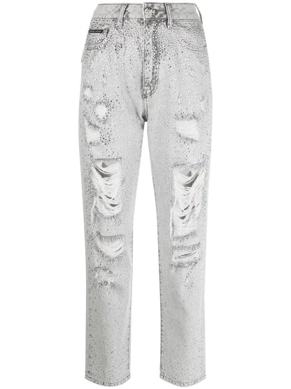 Crystal-Embellished Boyfriend Jeans
