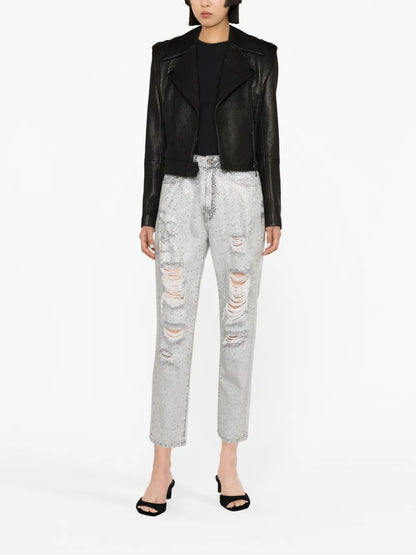 Crystal-Embellished Boyfriend Jeans