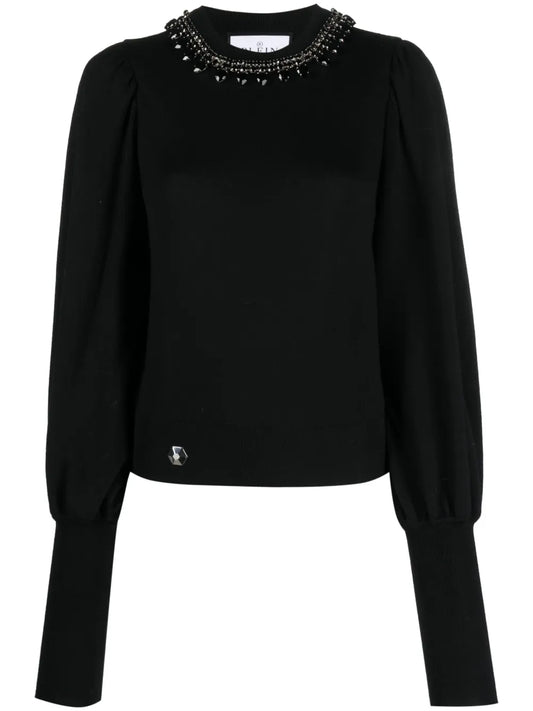 Crystal-Embellished Wool Knitted Jumper