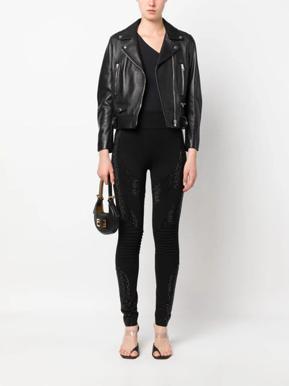 Rhinestone-Embellished High-Waisted Leggings