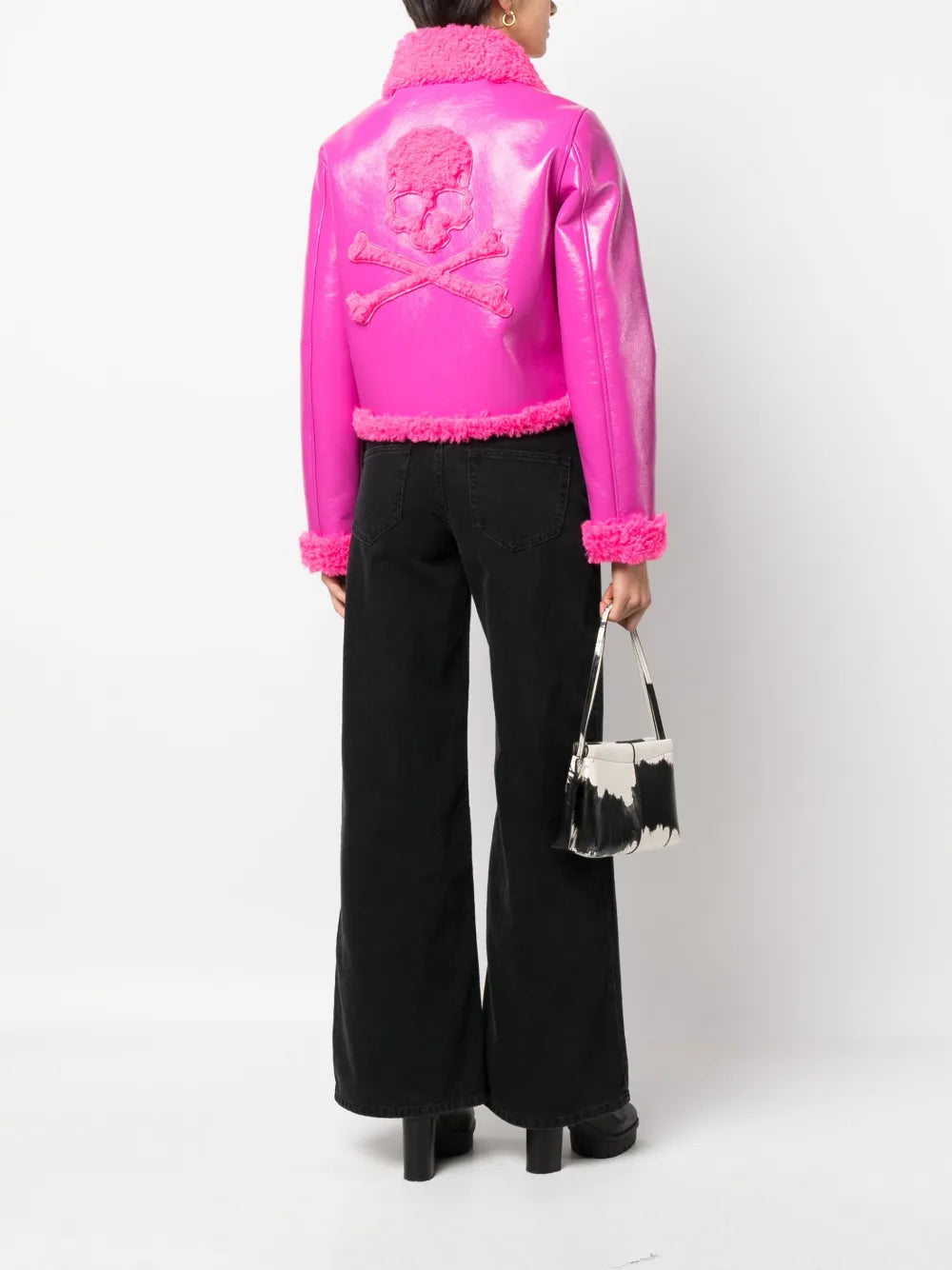 Faux Shearling-Trim Biker Jacket