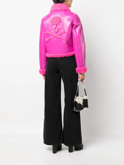 Faux Shearling-Trim Biker Jacket