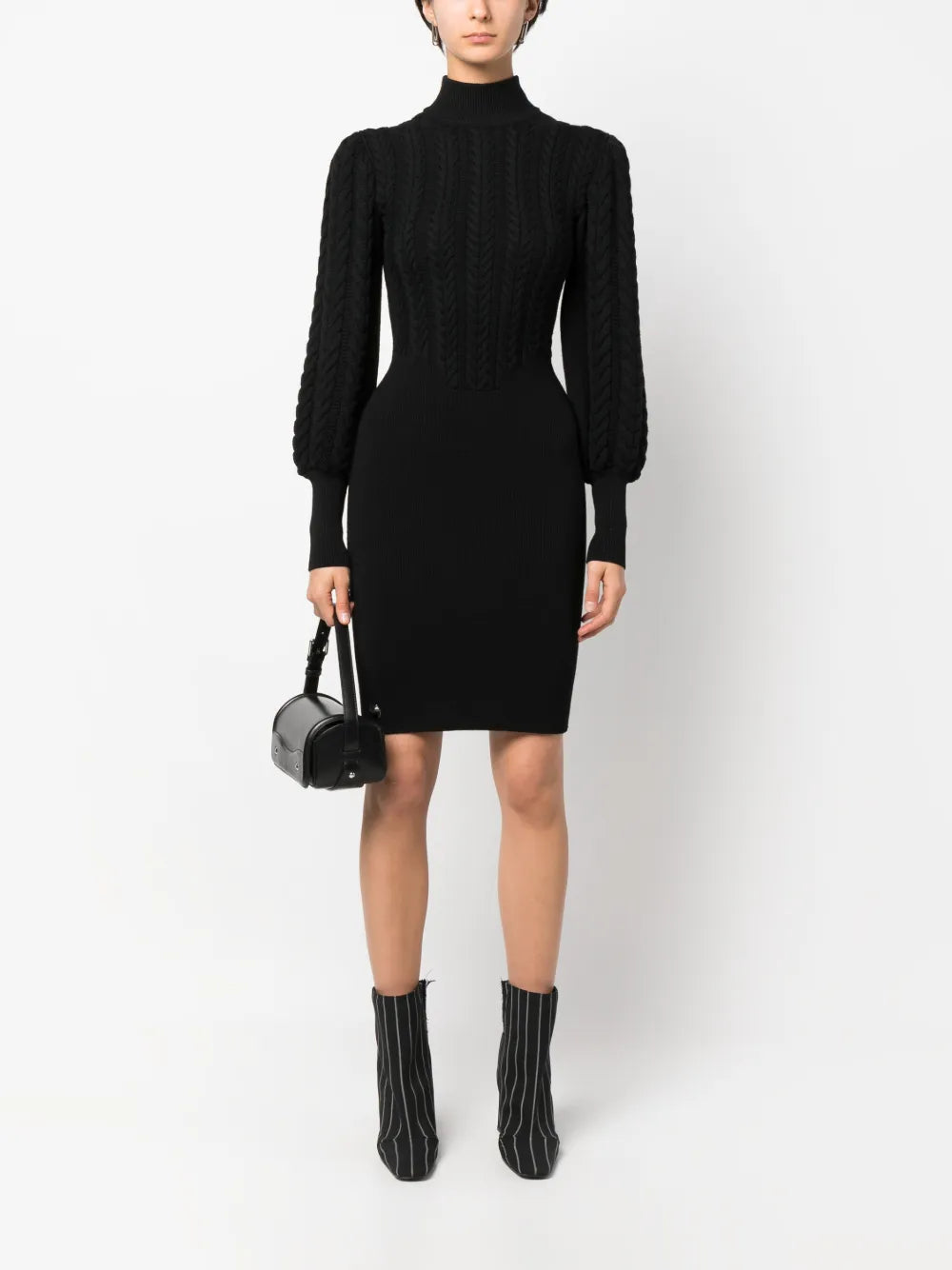 Cable-Knit High-Neck Dress