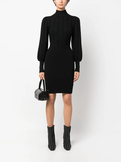 Cable-Knit High-Neck Dress