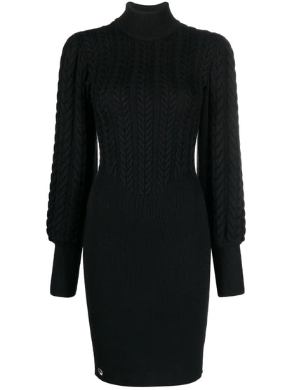 Cable-Knit High-Neck Dress