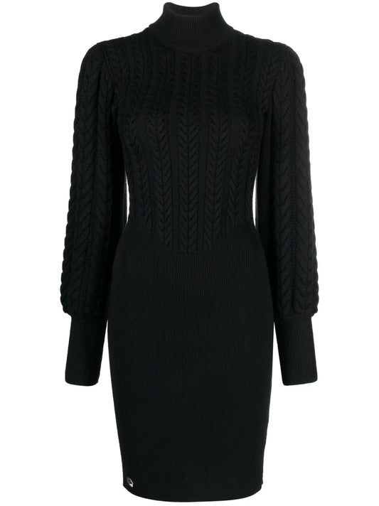 Cable-Knit High-Neck Dress