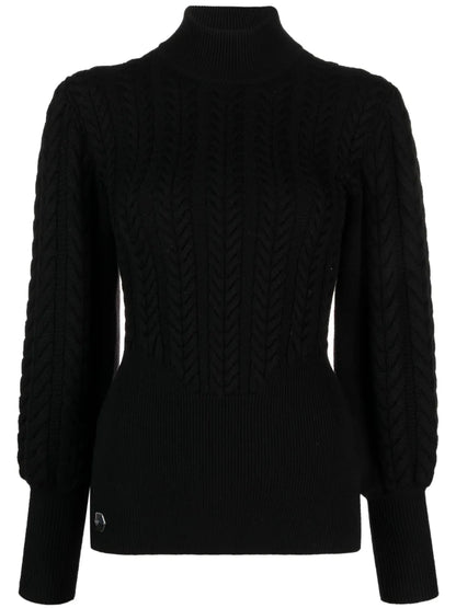 Cable-Knit High-Neck Jumper