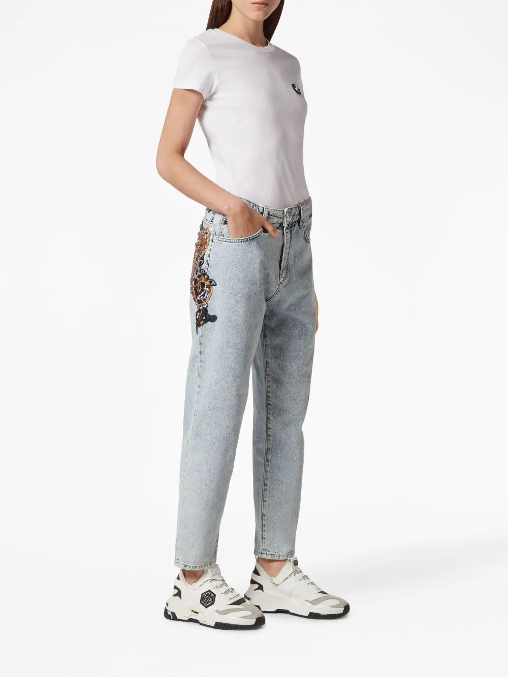 Appliqué-Detail Tapered Jeans