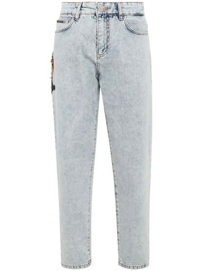 Appliqué-Detail Tapered Jeans