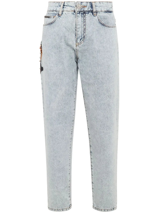 Appliqué-Detail Tapered Jeans