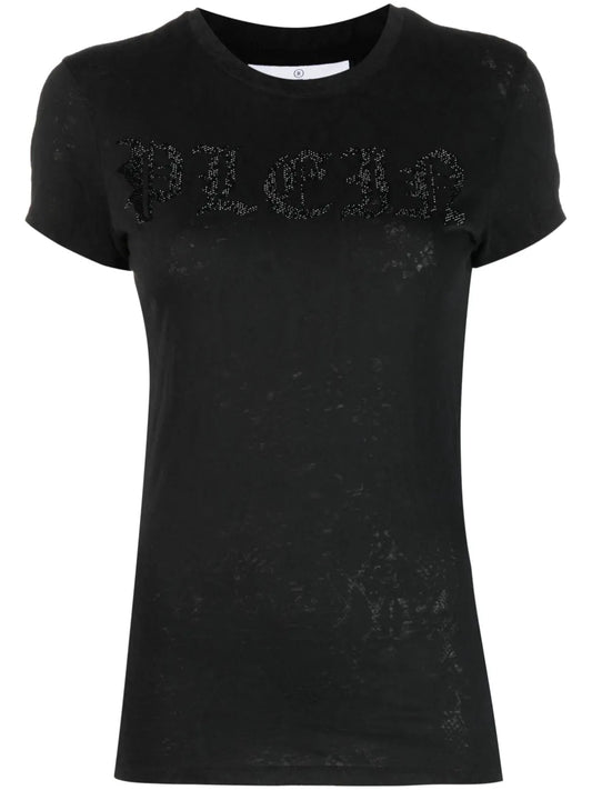 Rhinestone-Logo Snake-Print T-Shirt