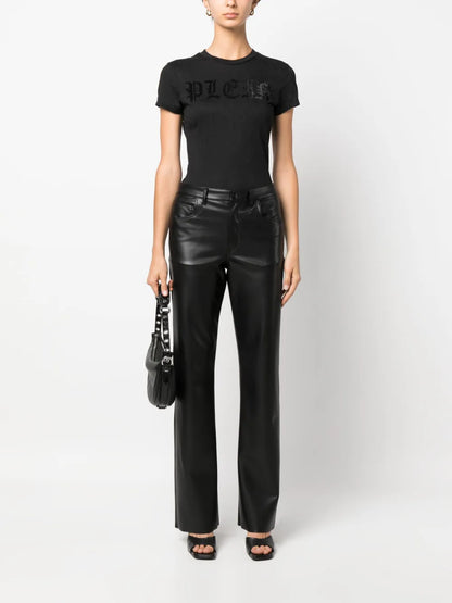 Rhinestone-Logo Snake-Print T-Shirt