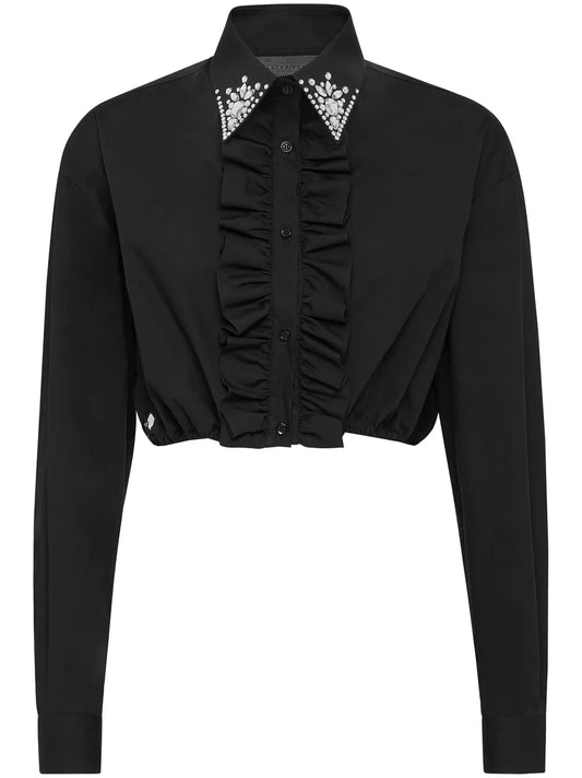 Ruffled Cotton Cropped Shirt