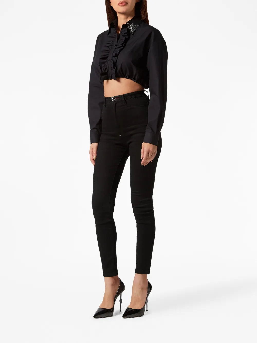 Ruffled Cotton Cropped Shirt