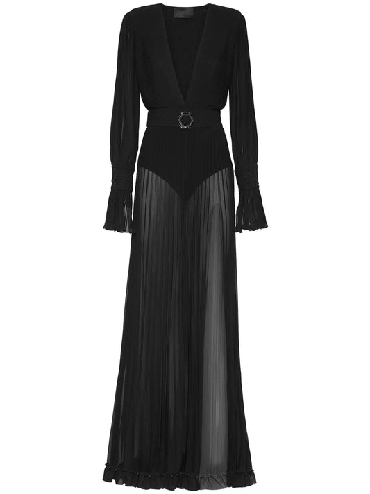 Fully-Pleated Semi-Sheer Dress