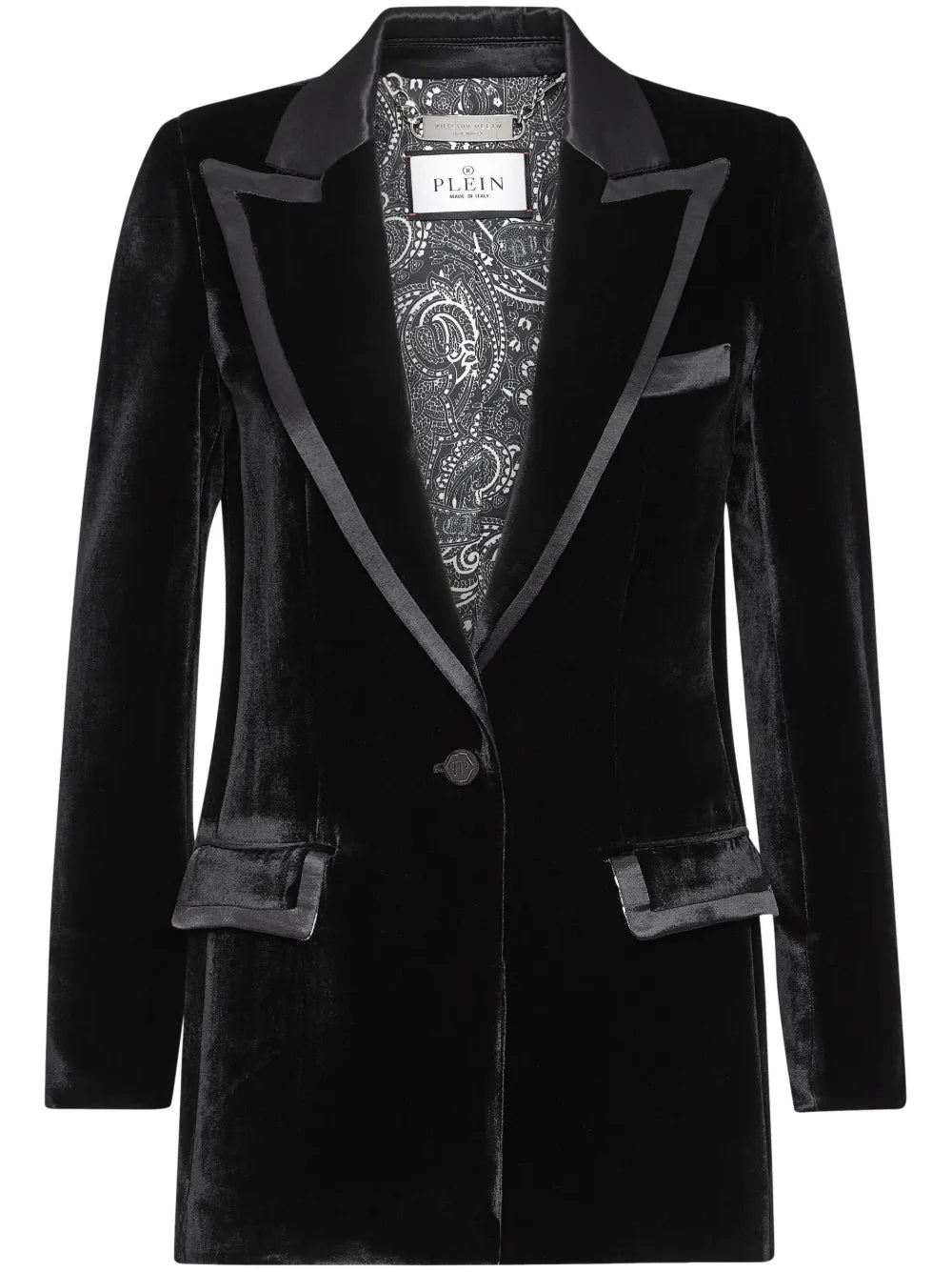 Contrasting-Trim Velvet Blazer