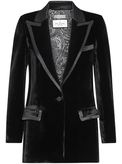 Contrasting-Trim Velvet Blazer