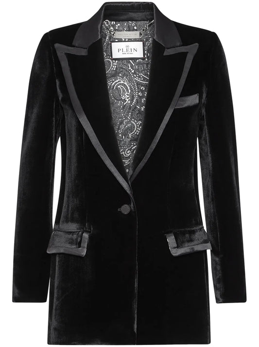 Contrasting-Trim Velvet Blazer