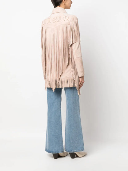 Oversized Fringed Suede Shirt Jacket