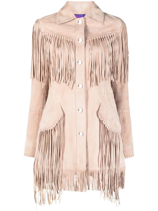 Oversized Fringed Suede Shirt Jacket