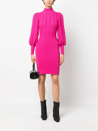 Cable-Knit High-Neck Dress