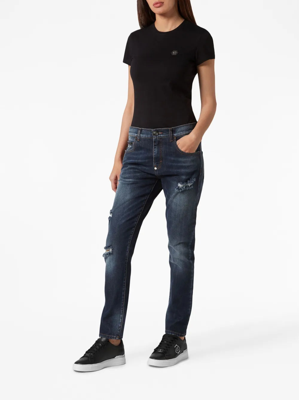Distressed-Effect Denim Trousers