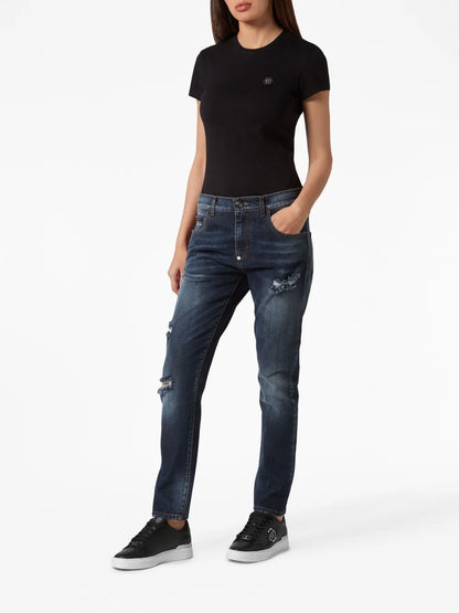 Distressed-Effect Denim Trousers