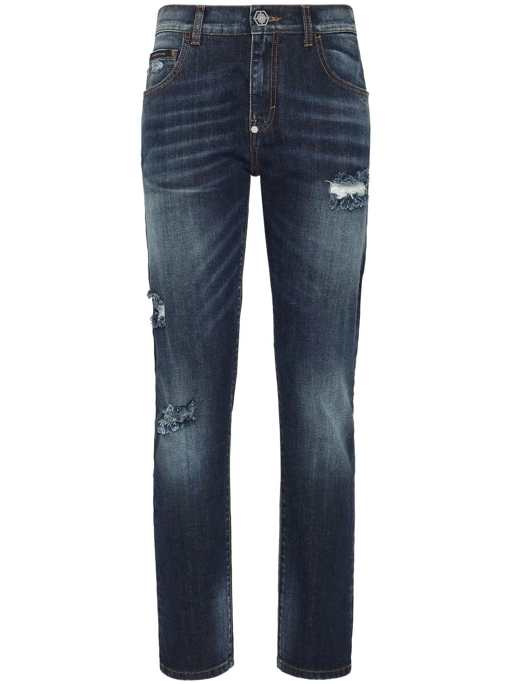 Distressed-Effect Denim Trousers