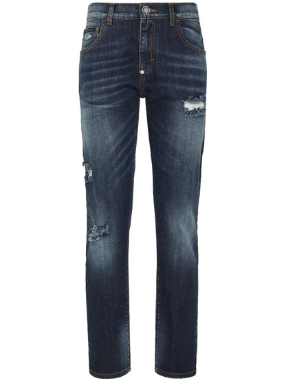 Distressed-Effect Denim Trousers