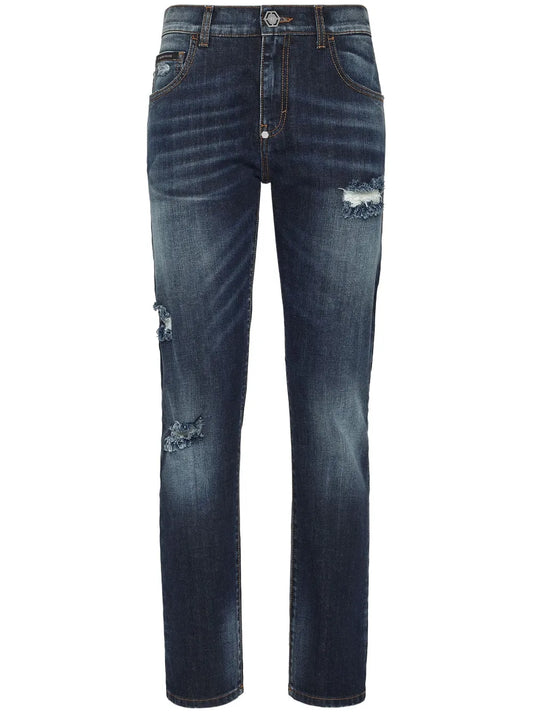 Distressed-Effect Denim Trousers