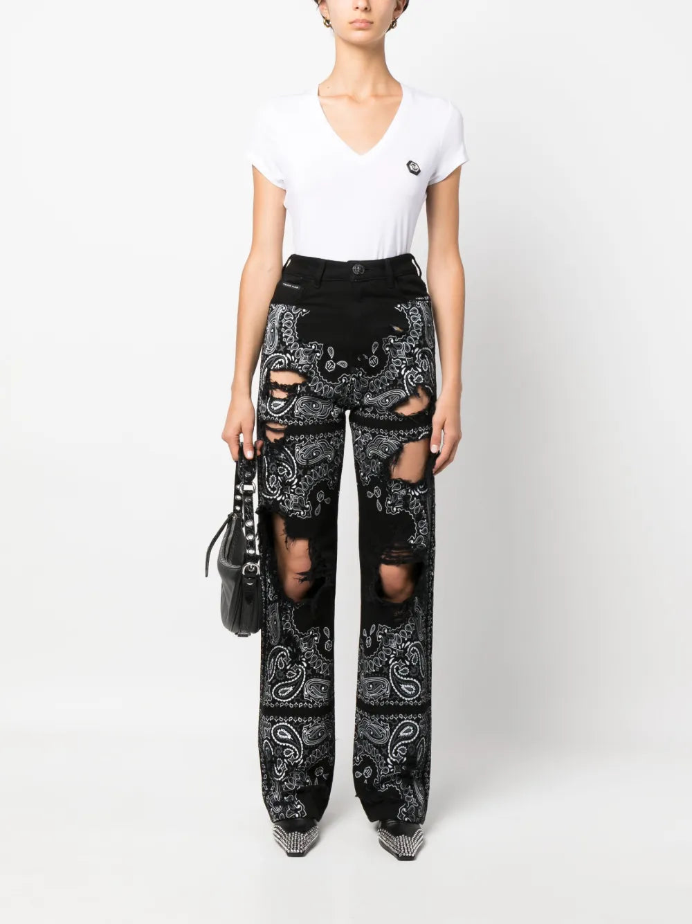 Ripped Paisley-Print Jeans