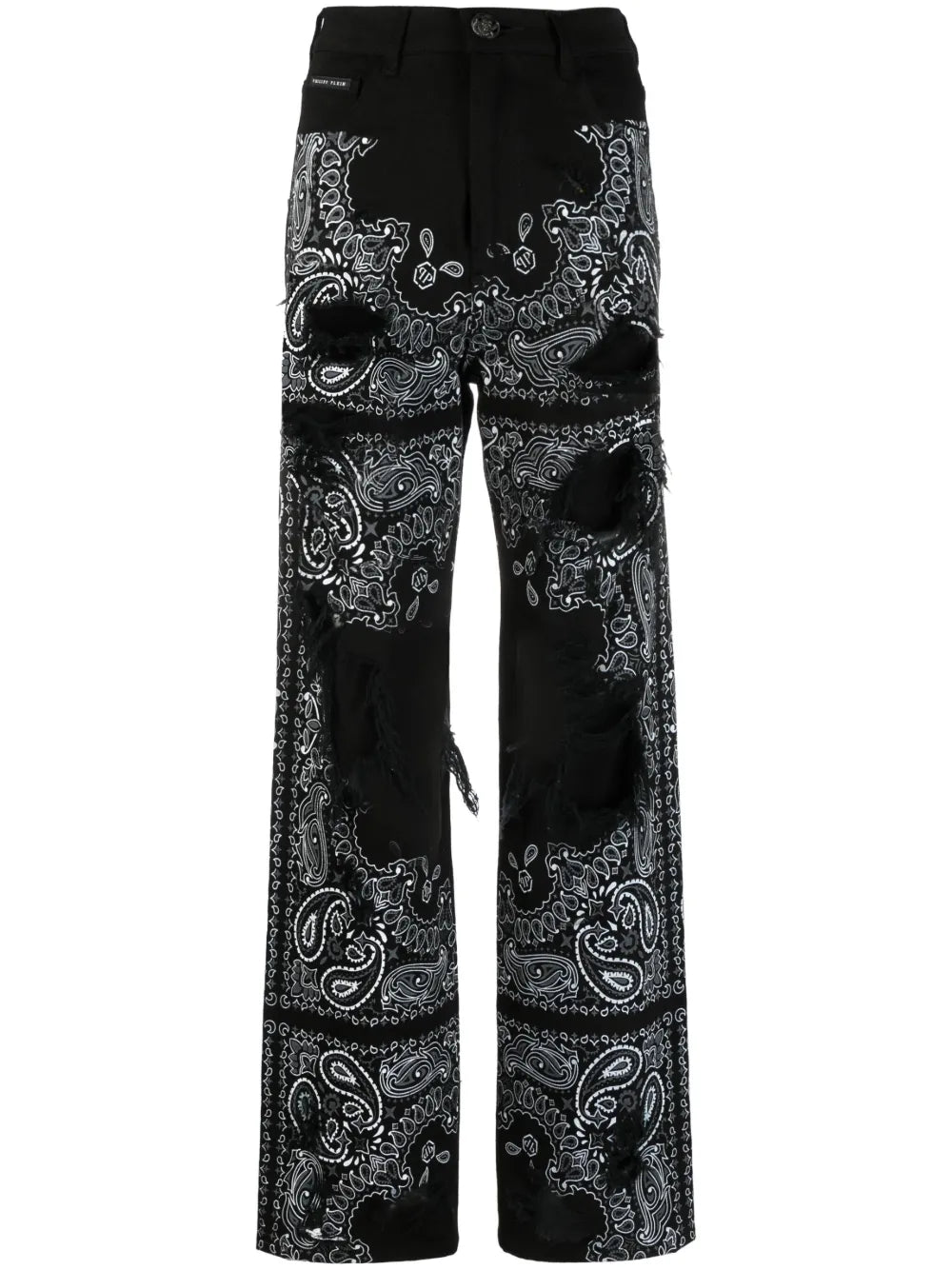 Ripped Paisley-Print Jeans