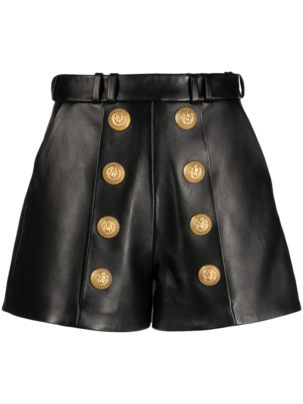 Button-Embellished Leather Shorts