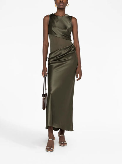 Verdant Falls Silk Maxi Dress