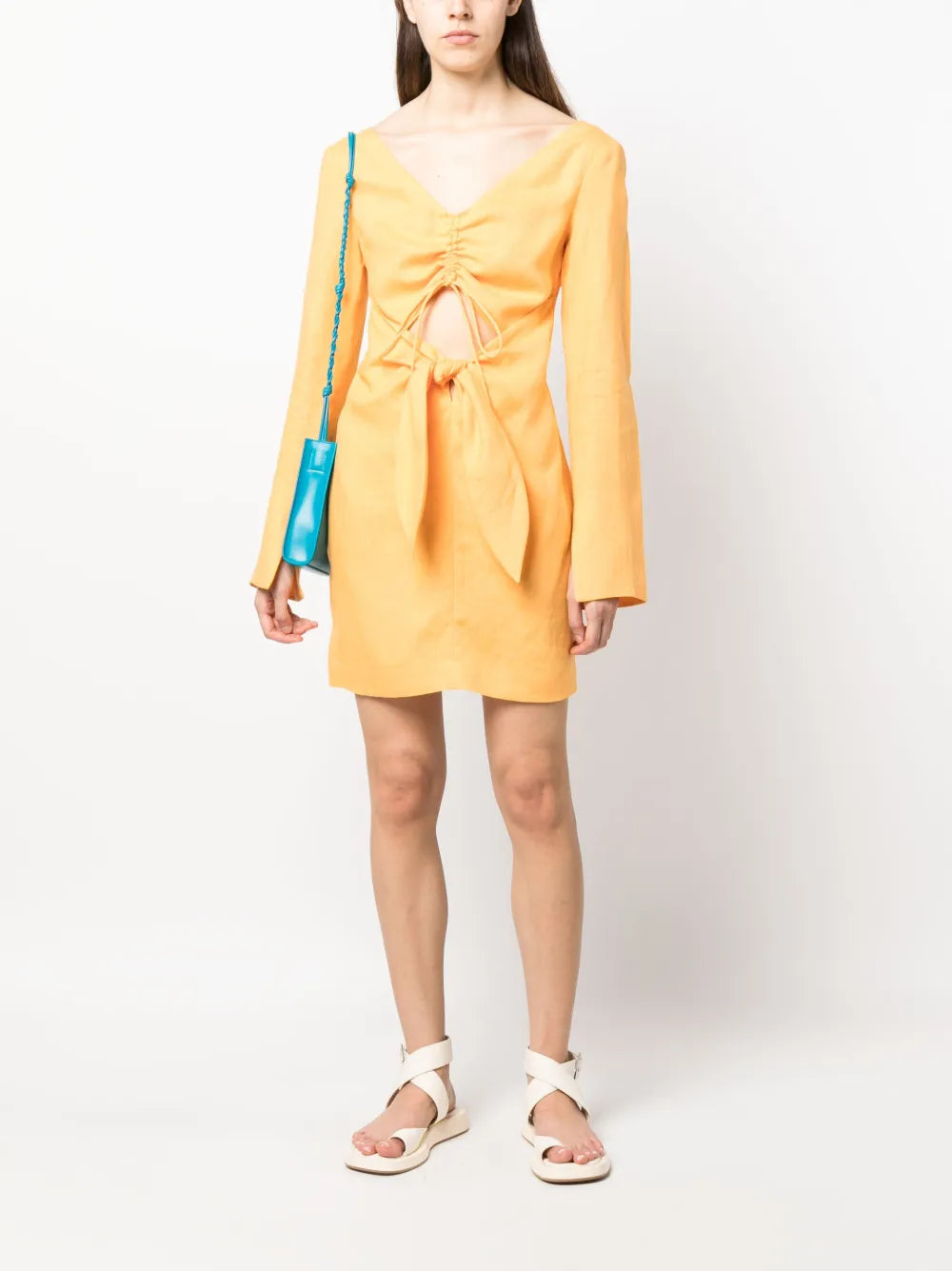 Gilia Ruched Knot-Detail Minidress