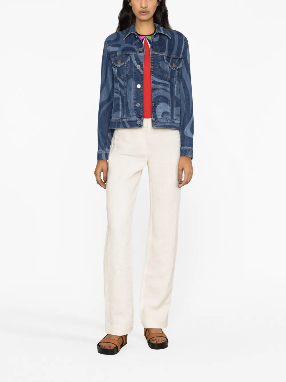 Swirl-Print Denim Jacket