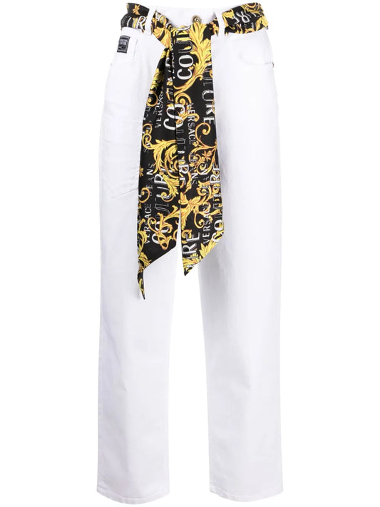Scarf-Detail Straight-Leg Jeans